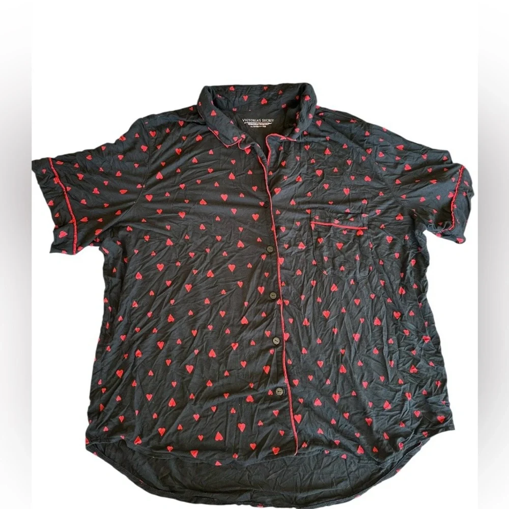 Victoria’s Secret Black & Red Hearts Button Down Modal Short Pajama Sleep Set XL - Picture 2 of 13